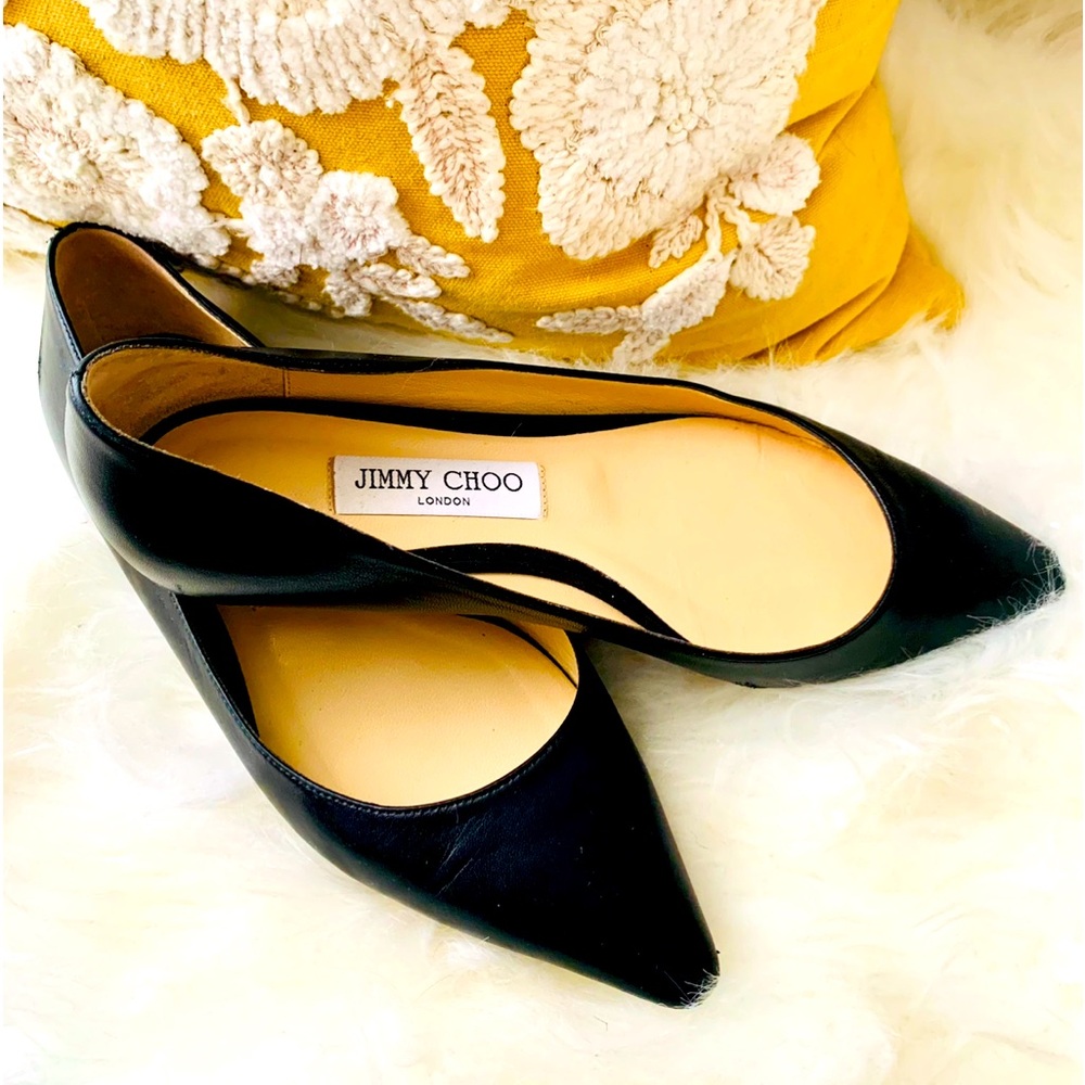JIMMY CHOO ROMY ELEGANT & STYLISH BLACK FLAT SOFT LEATHER MADE IN ITALY WORN 2X
